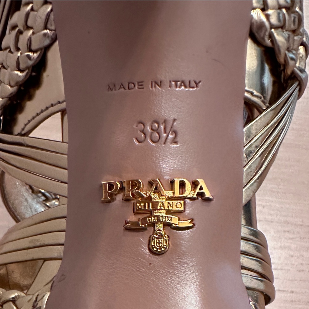 Prada Gold Metallic Woven all leather Platform Sandals 38 1/2 (Mint Condition) - Picture 6 of 15